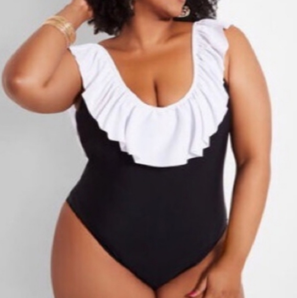 Ashley Stewart Ruffled One Piece Swimsuit Sz 3X